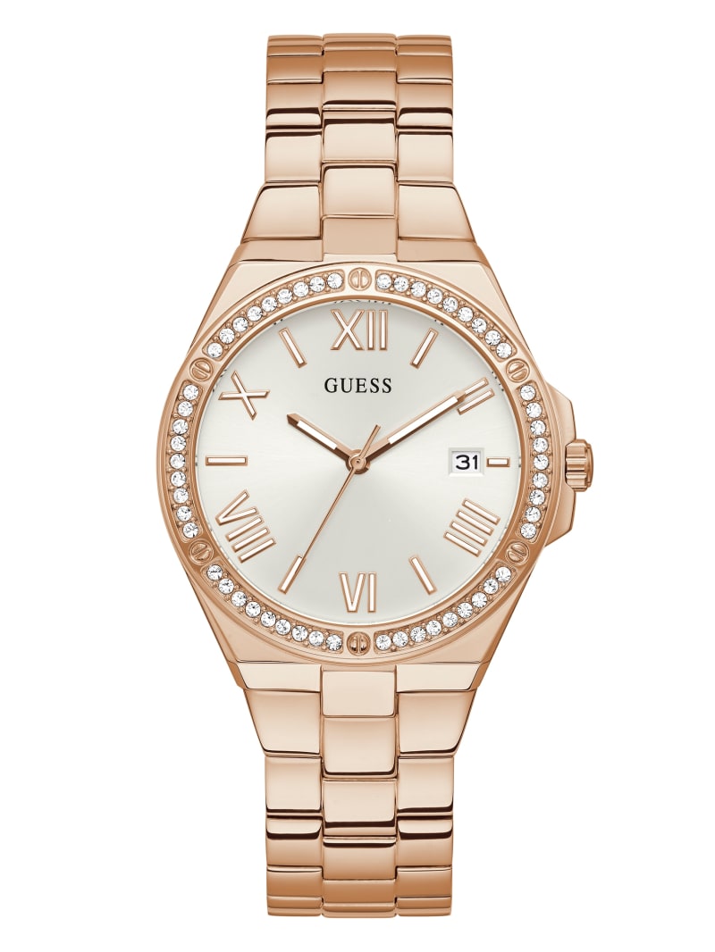 Zegarek Damskie Guess Rose Gold-Tone and Rhinestone Analog Różowe Złote | 680342-TJC