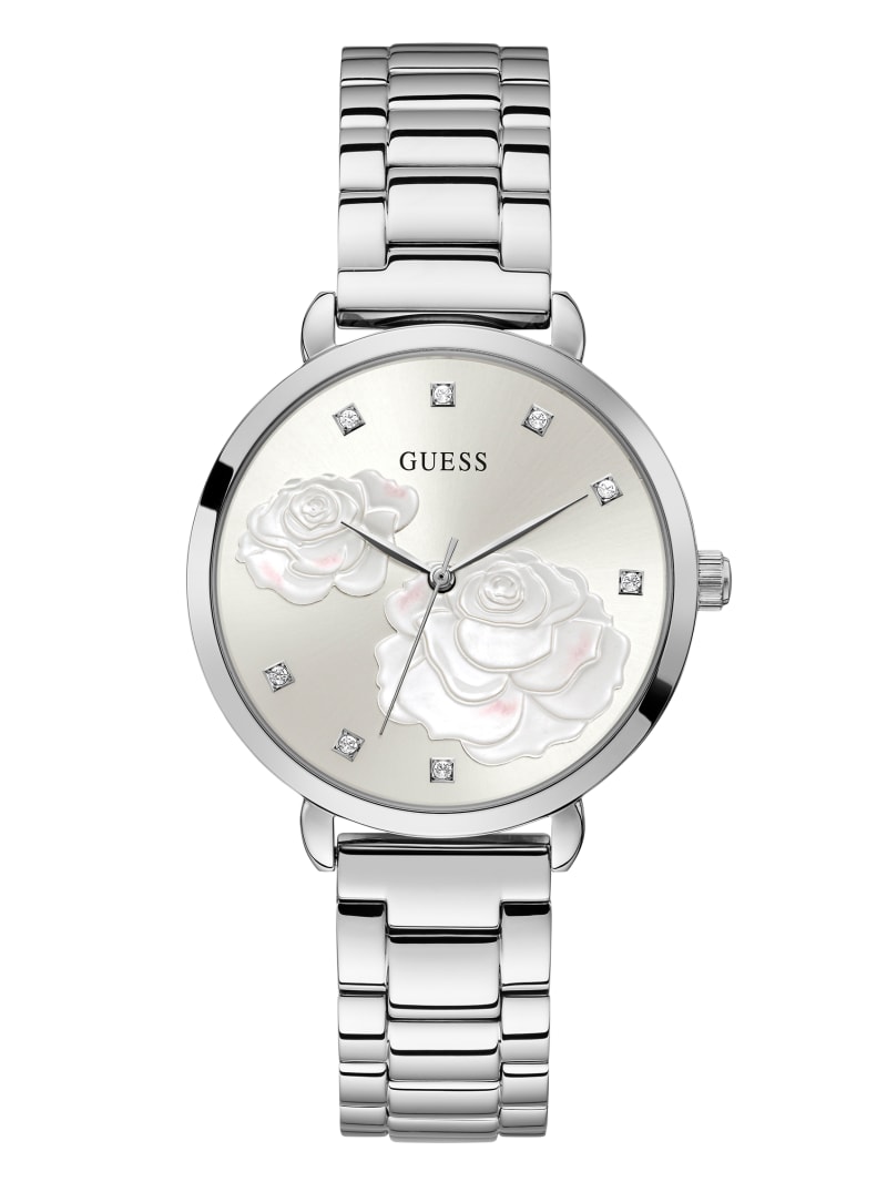 Zegarek Damskie Guess Silver-Tone Rose Crystal Analog Srebrne | 796482-PZF