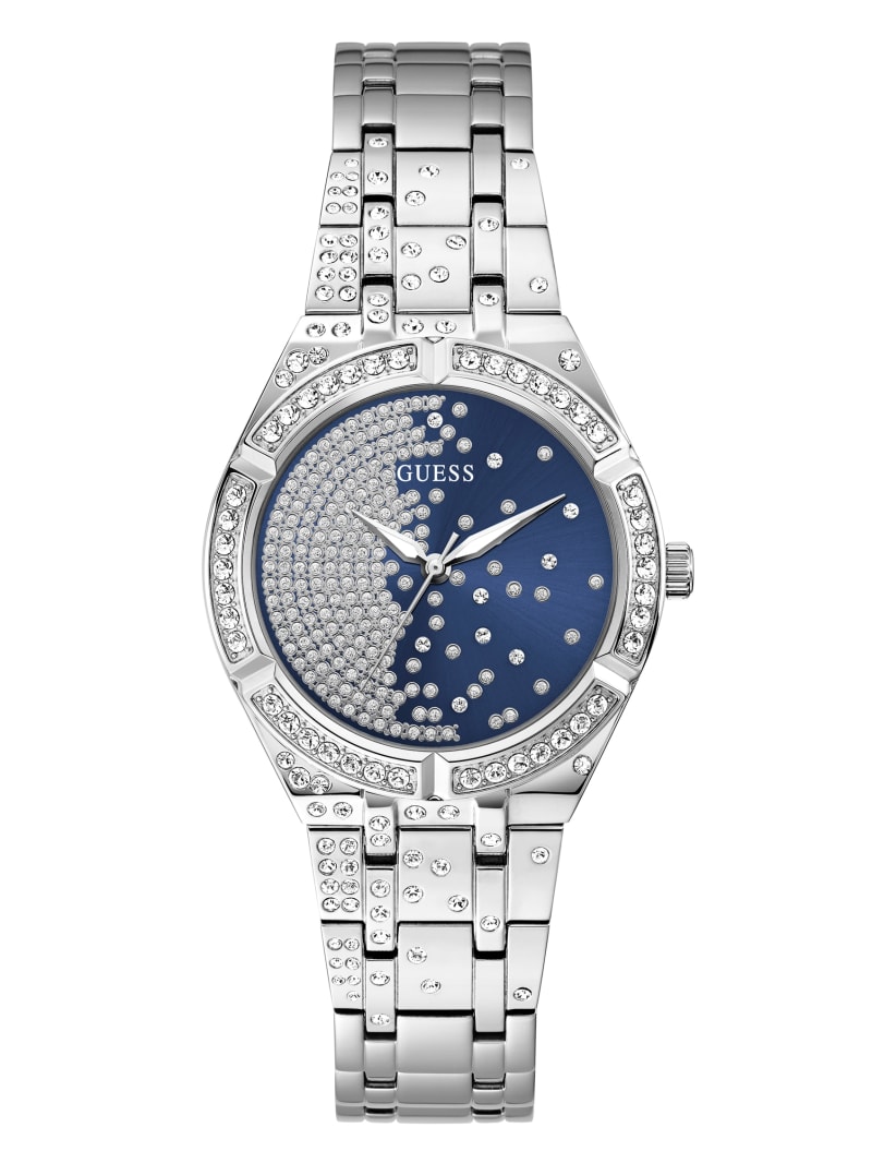 Zegarek Damskie Guess Silver-Tone and Blue Analog Srebrne | 094531-WJF