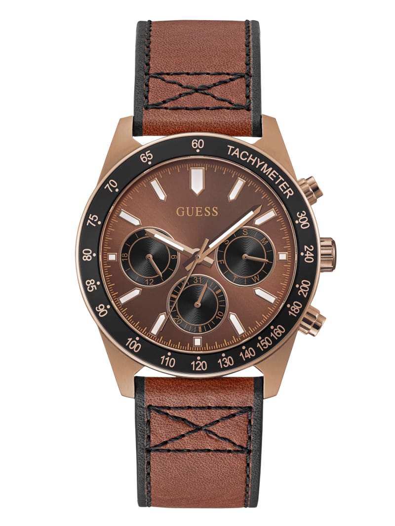 Zegarek Męskie Guess Coffee-Tone and Brown Skórzane Wielofunkcyjny Brązowe | 324691-KSO