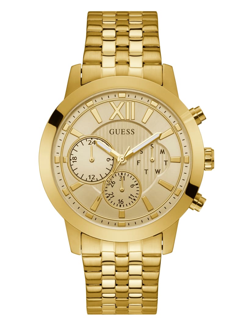 Zegarek Męskie Guess Gold-Tone Chrono-Look Wielofunkcyjny Złote | 751803-PYE