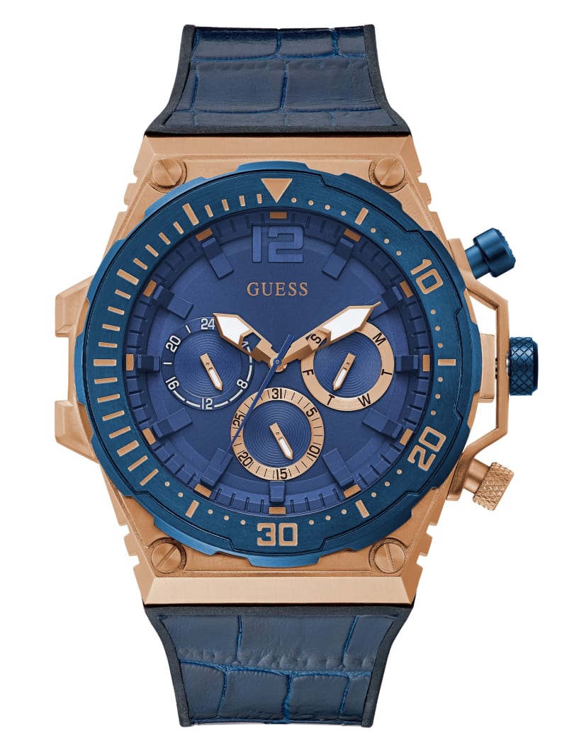 Zegarek Męskie Guess Rose Gold-Tone and Blue Wielofunkcyjny Kolorowe | 510693-MSG