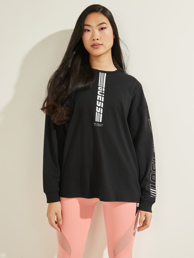 Bluzy Z Kapturem Damskie Guess Eco Dalya Long-Sleeve Tee Czarne | 241805-UGT