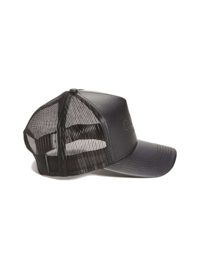 Czapki Damskie Guess Faux-Skórzane Trucker Czarne | 042735-EZW