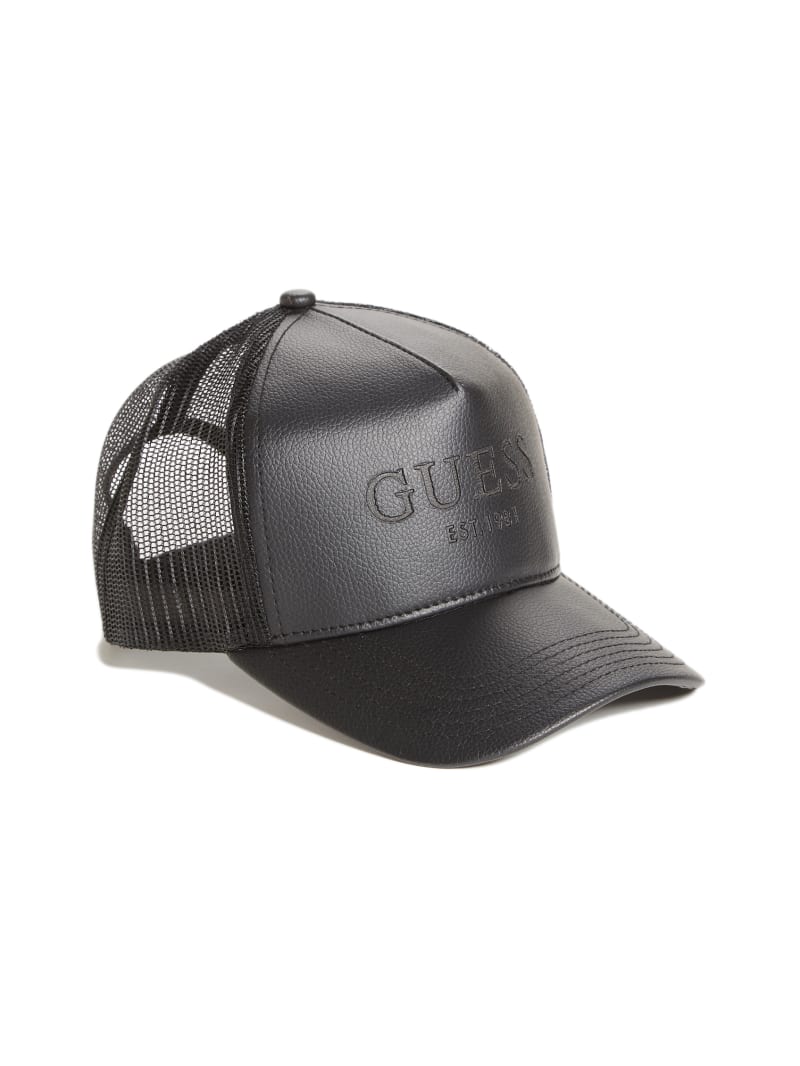 Czapki Damskie Guess Faux-Skórzane Trucker Czarne | 042735-EZW