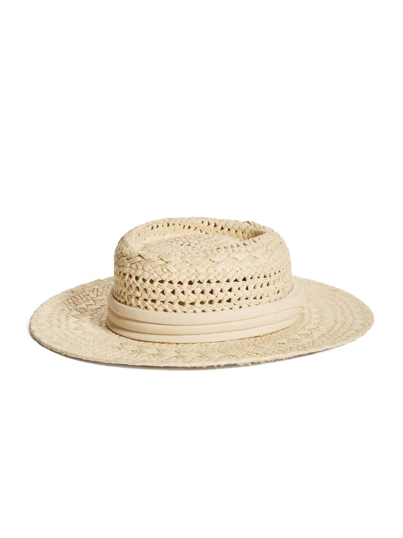 Czapki Damskie Guess Reya Szerokie-Brim Straw Beżowe | 275691-SJM