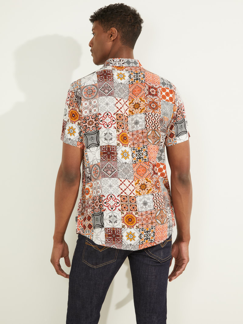 Koszule Męskie Guess Eco Mosaic Rayon Kolorowe | 289053-OGB