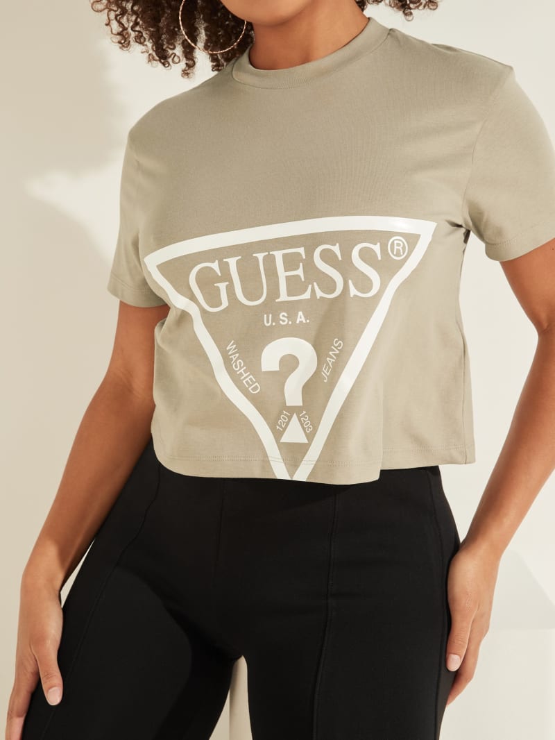 Koszulki Damskie Guess Cropped Logo Tee Niebieskie | 463021-HQB