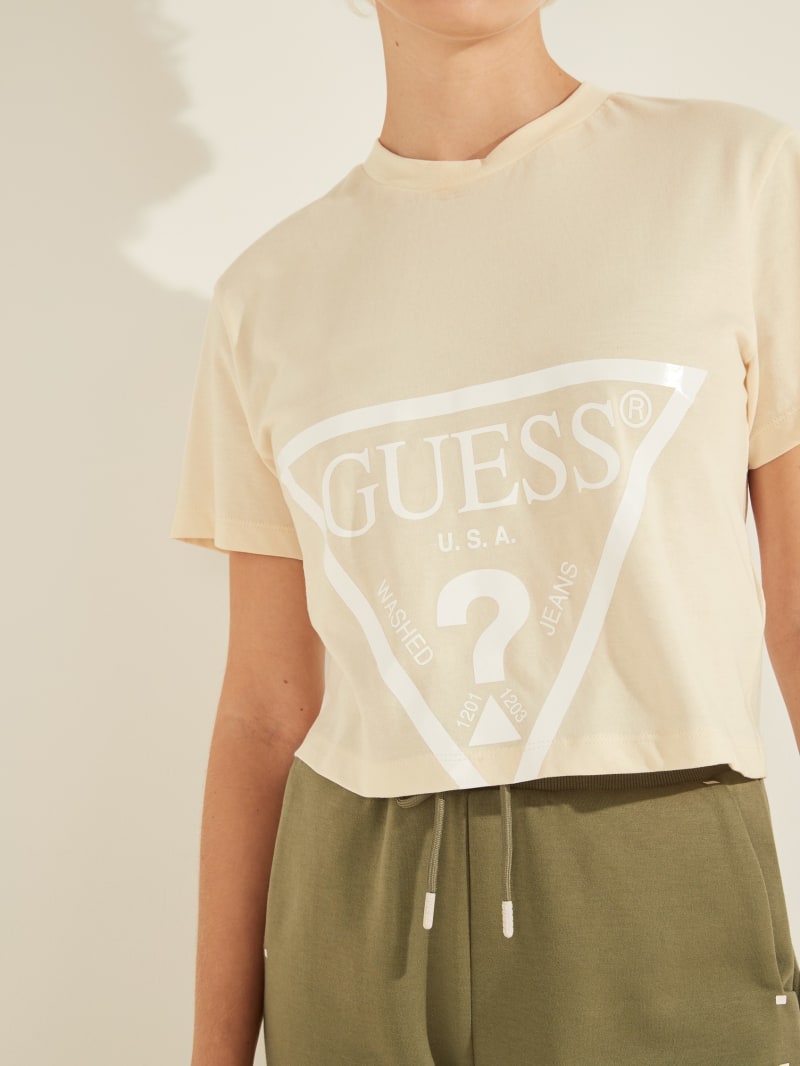 Koszulki Damskie Guess Cropped Logo Tee Głęboka Niebieskie | 986075-KJR