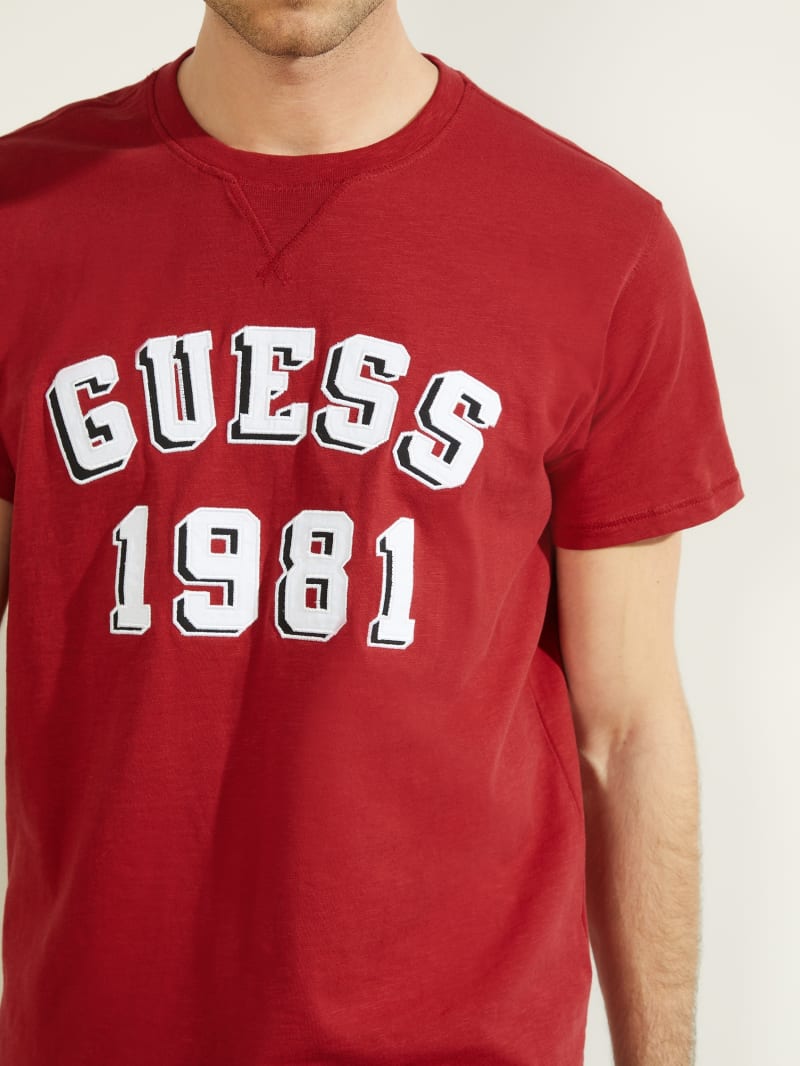 Koszulki Męskie Guess Academy Tee Czerwone | 302851-RWT