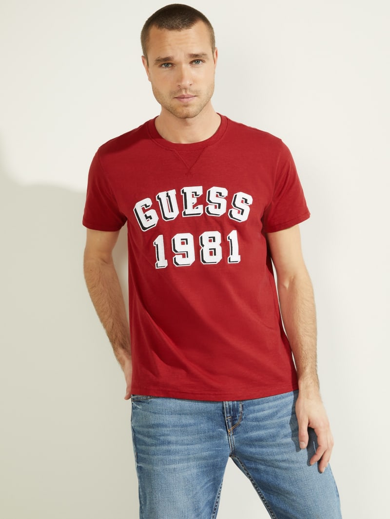 Koszulki Męskie Guess Academy Tee Czerwone | 302851-RWT