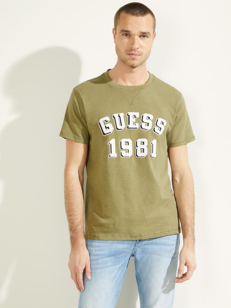 Koszulki Męskie Guess Academy Tee Zielone | 842017-UNA