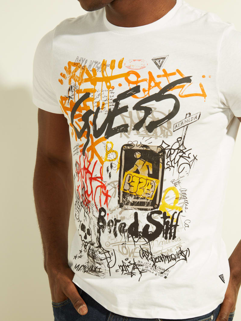 Koszulki Męskie Guess DTLA Graffiti Tee Białe | 543872-XIY