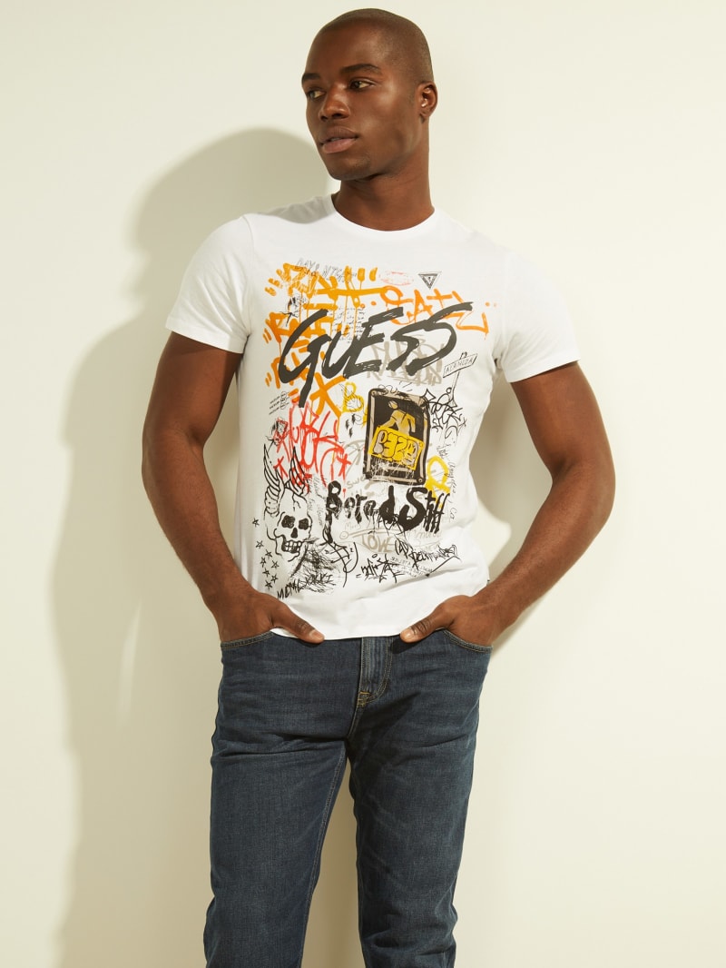 Koszulki Męskie Guess DTLA Graffiti Tee Białe | 543872-XIY