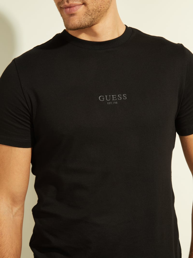 Koszulki Męskie Guess Eco Aidy Logo Tee Czarne | 985703-HYG