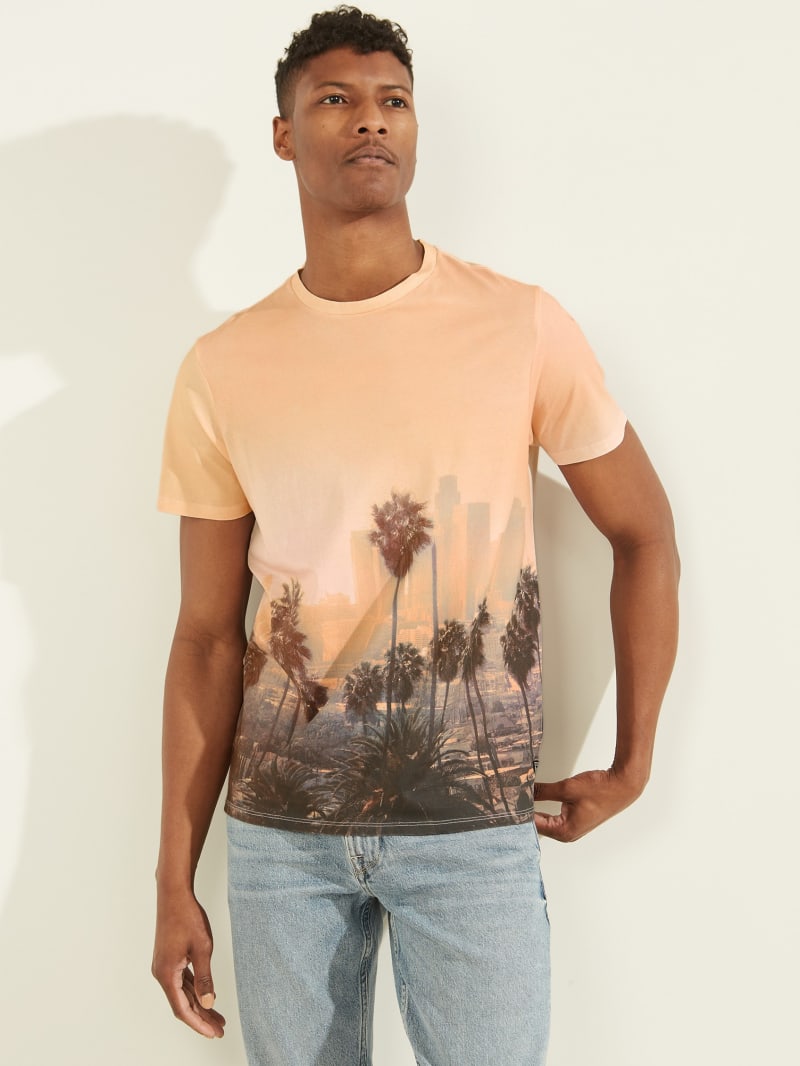 Koszulki Męskie Guess Eco DTLA Sunset Tee Pomarańczowe | 134750-PDR