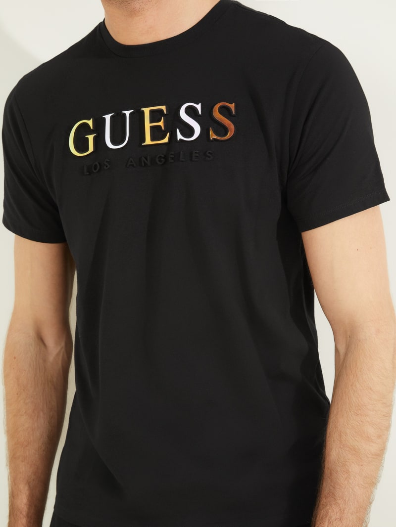 Koszulki Męskie Guess Embossed Logo Tee Czarne | 461259-NXR