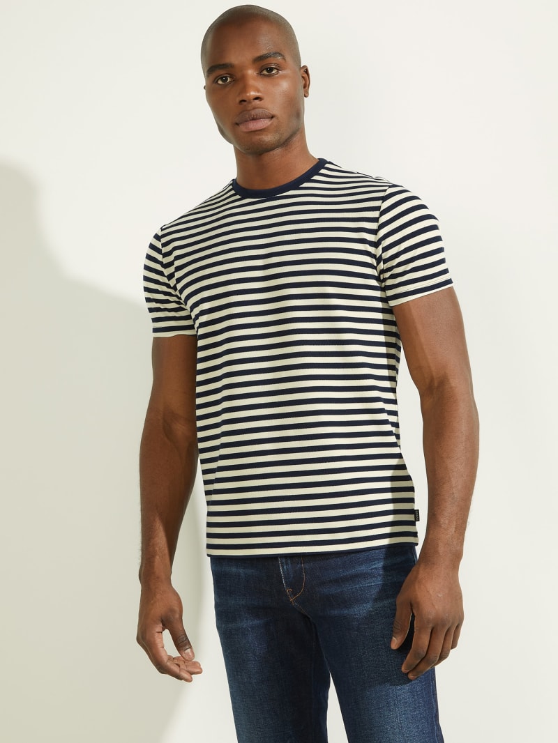 Koszulki Męskie Guess Finn Pique Striped Tee Kolorowe | 182503-KPN