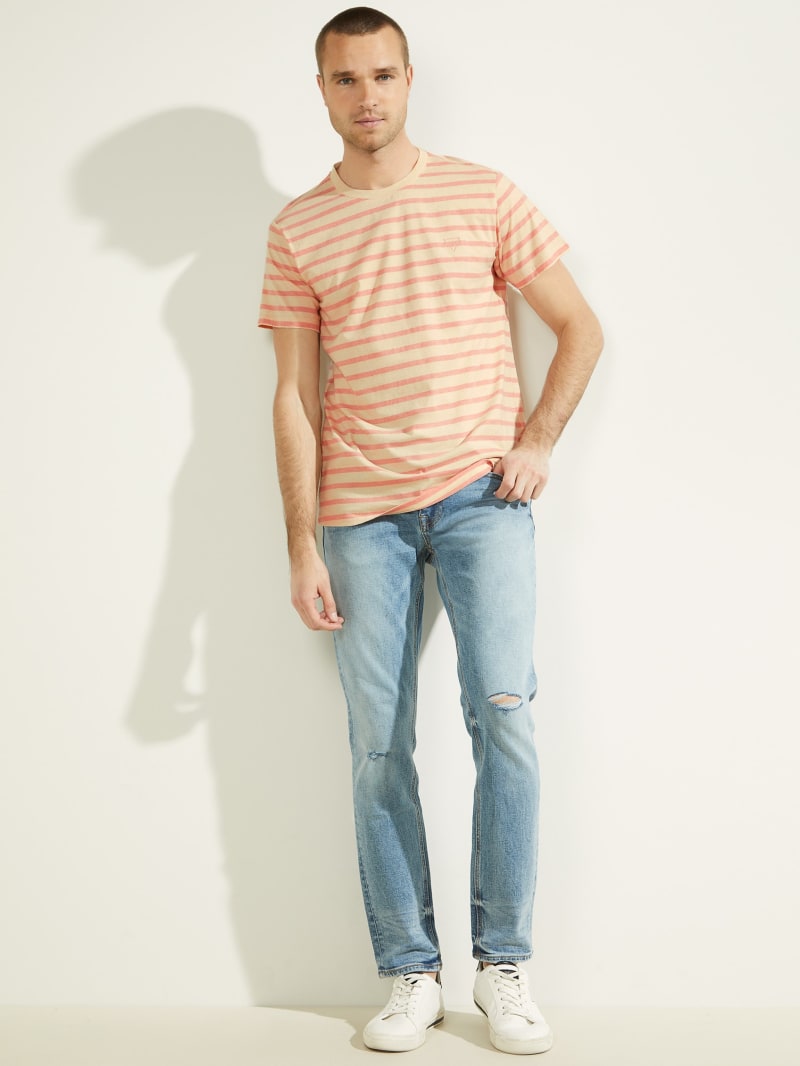 Koszulki Męskie Guess Finn Pique Striped Tee Różowe | 564127-NXT