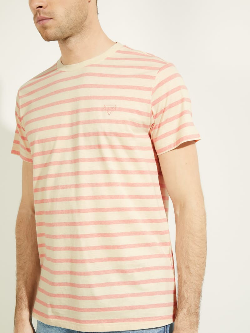 Koszulki Męskie Guess Finn Pique Striped Tee Różowe | 564127-NXT