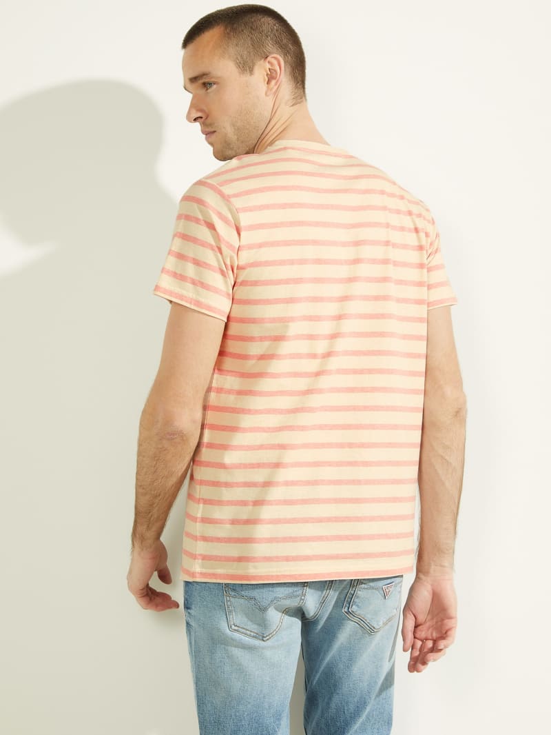 Koszulki Męskie Guess Finn Pique Striped Tee Różowe | 564127-NXT