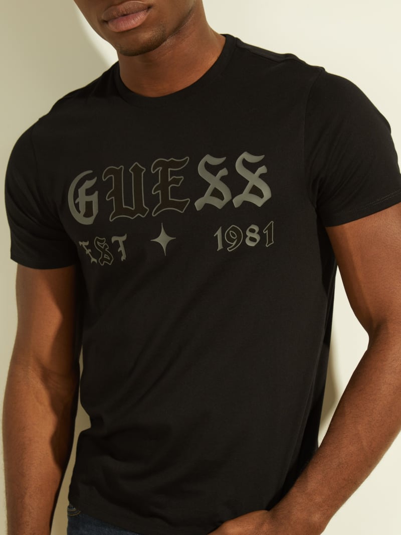 Koszulki Męskie Guess Gothic Logo Tee Czarne | 318952-GKO