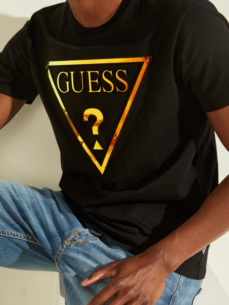 Koszulki Męskie Guess Hologram Logo Tee Czarne | 293845-CQI