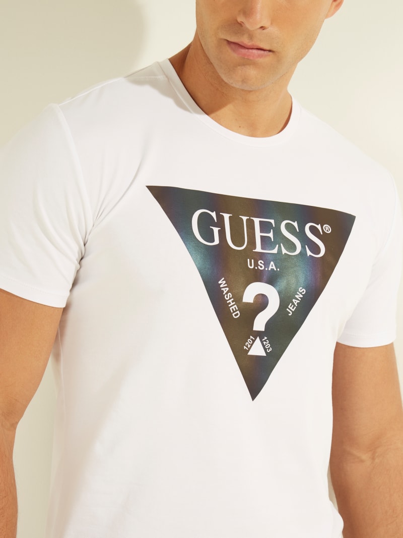 Koszulki Męskie Guess Iridescent Logo Graphic Tee Białe | 954762-KPC