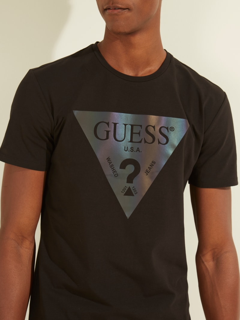 Koszulki Męskie Guess Iridescent Logo Graphic Tee Czarne | 983046-BVP