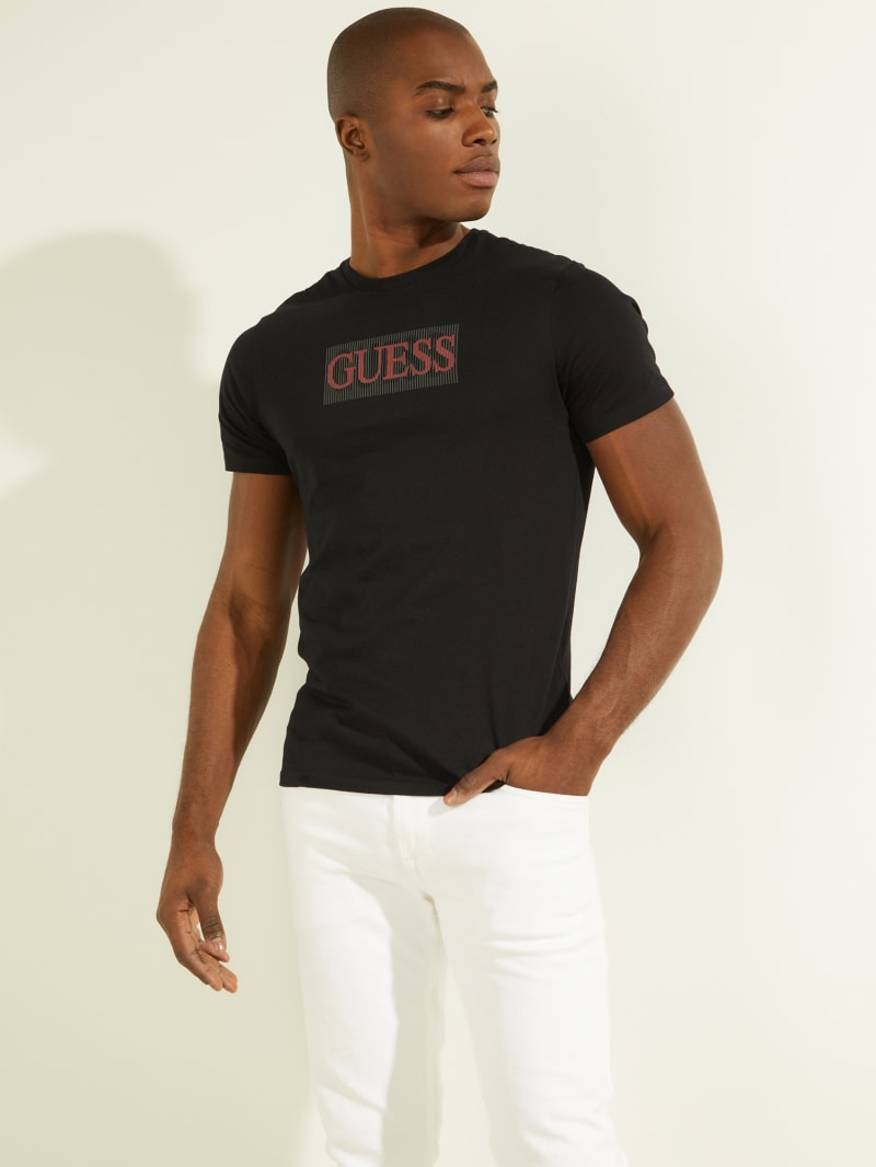 Koszulki Męskie Guess Logo Tee Czarne | 681243-URV