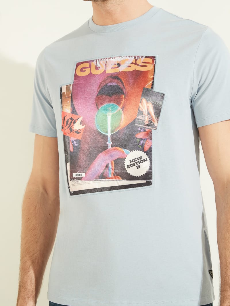 Koszulki Męskie Guess Magazine Tee Niebieskie | 475036-FGI