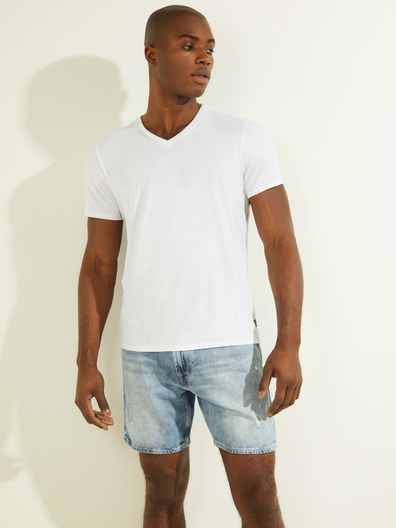 Koszulki Męskie Guess Mason Yoke V-Neck Tee Białe | 380925-KIW