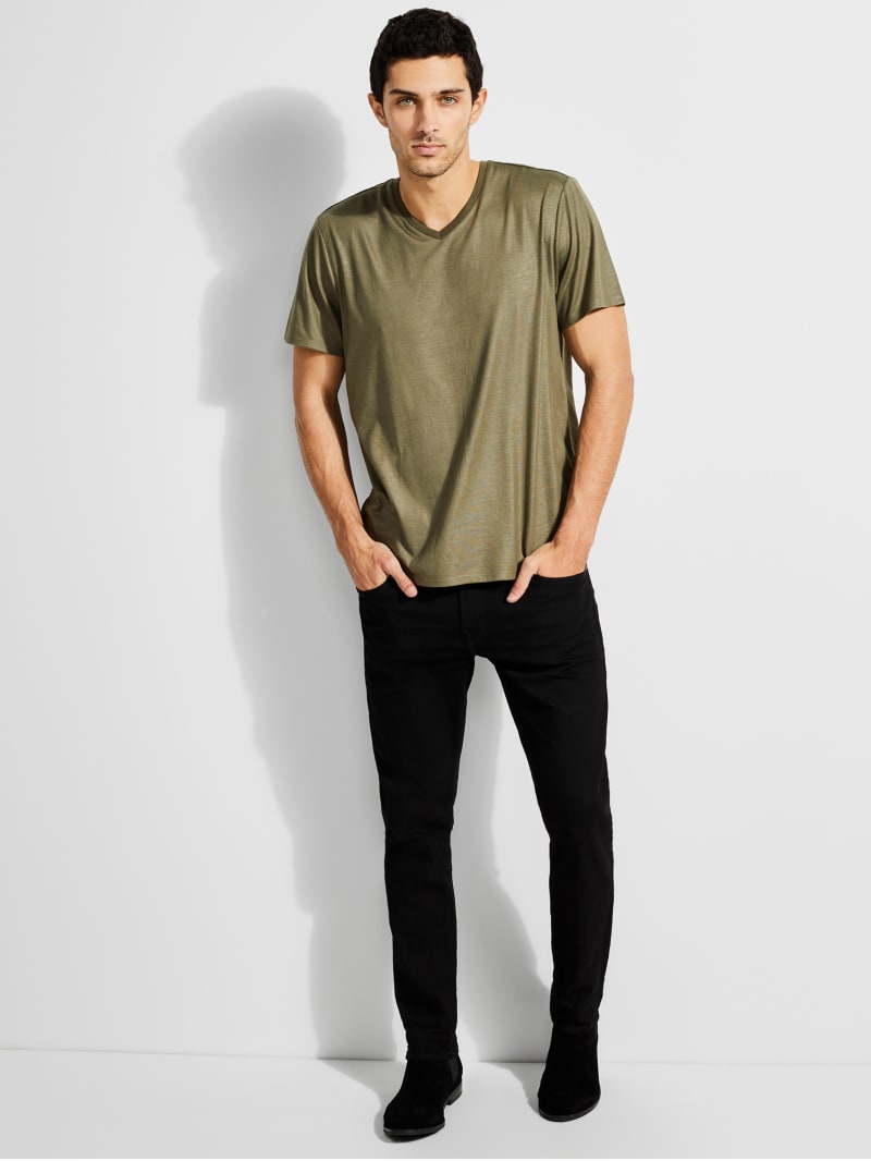 Koszulki Męskie Guess Mason Yoke V-Neck Tee Oliwkowe | 432619-GKW