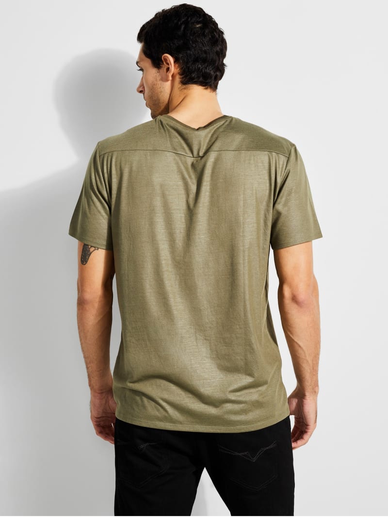 Koszulki Męskie Guess Mason Yoke V-Neck Tee Oliwkowe | 432619-GKW