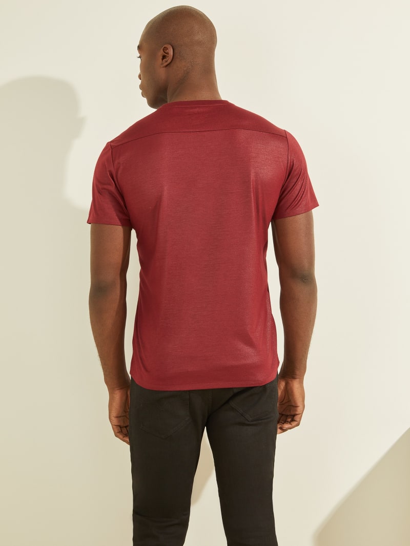 Koszulki Męskie Guess Mason Yoke V-Neck Tee Bordowe | 723148-XNL