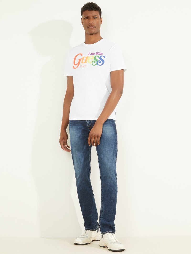 Koszulki Męskie Guess Pride Logo Tee Białe | 546938-ADX