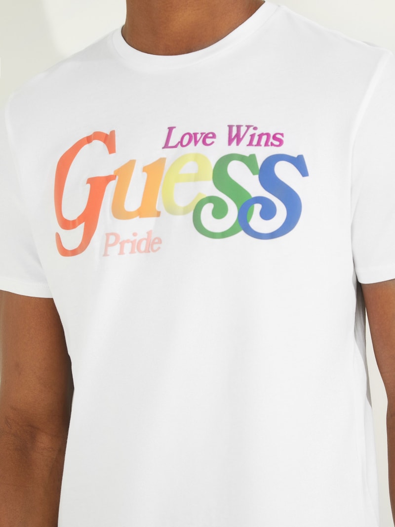 Koszulki Męskie Guess Pride Logo Tee Białe | 546938-ADX