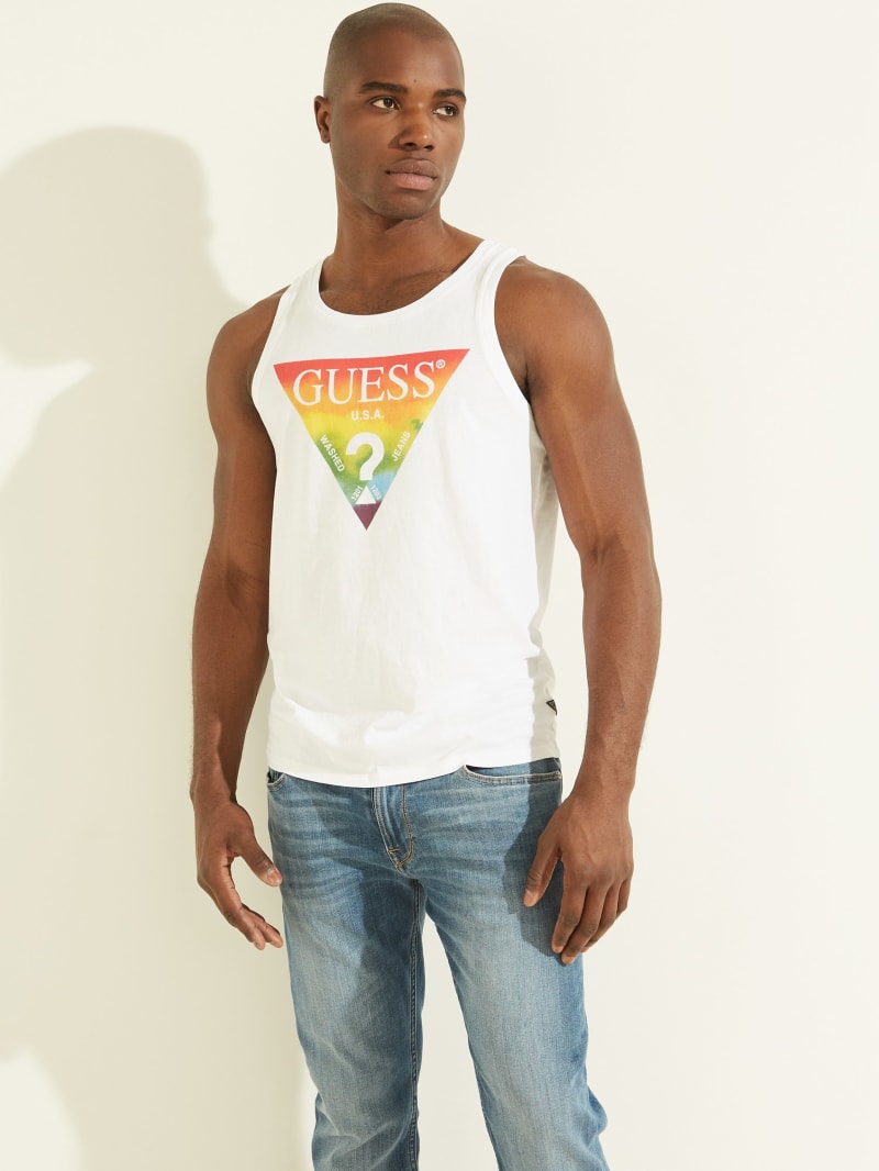 Koszulki Męskie Guess Pride Triangle Tank Białe | 763894-YEJ