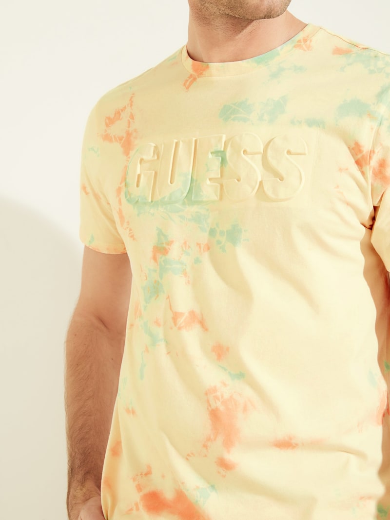 Koszulki Męskie Guess Tie-Dye Embossed Logo Tee Kolorowe | 519083-ECL