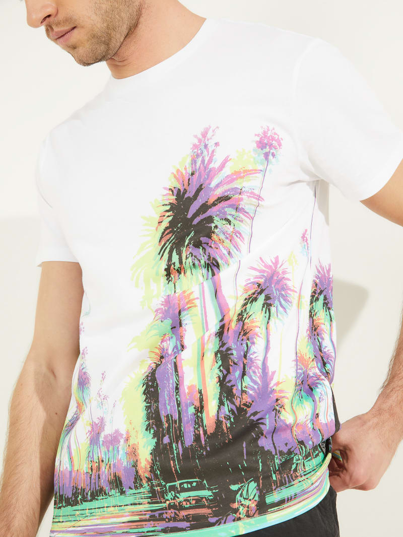 Koszulki Męskie Guess Trippy Palms Tee Białe | 038147-VOE