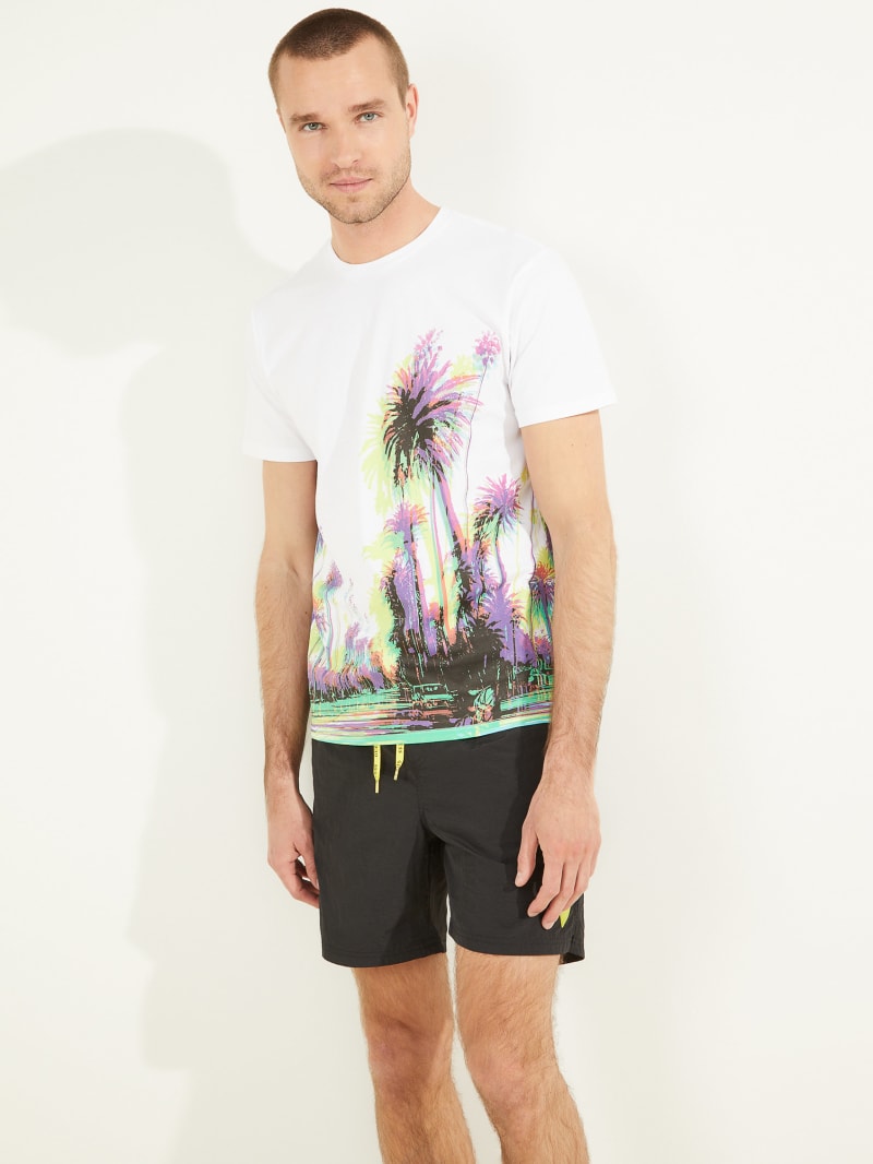 Koszulki Męskie Guess Trippy Palms Tee Białe | 038147-VOE