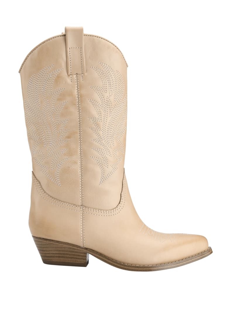 Kozaki Damskie Guess Gallen Skórzane Knee-High Cowgirl Beżowe | 390482-CXT