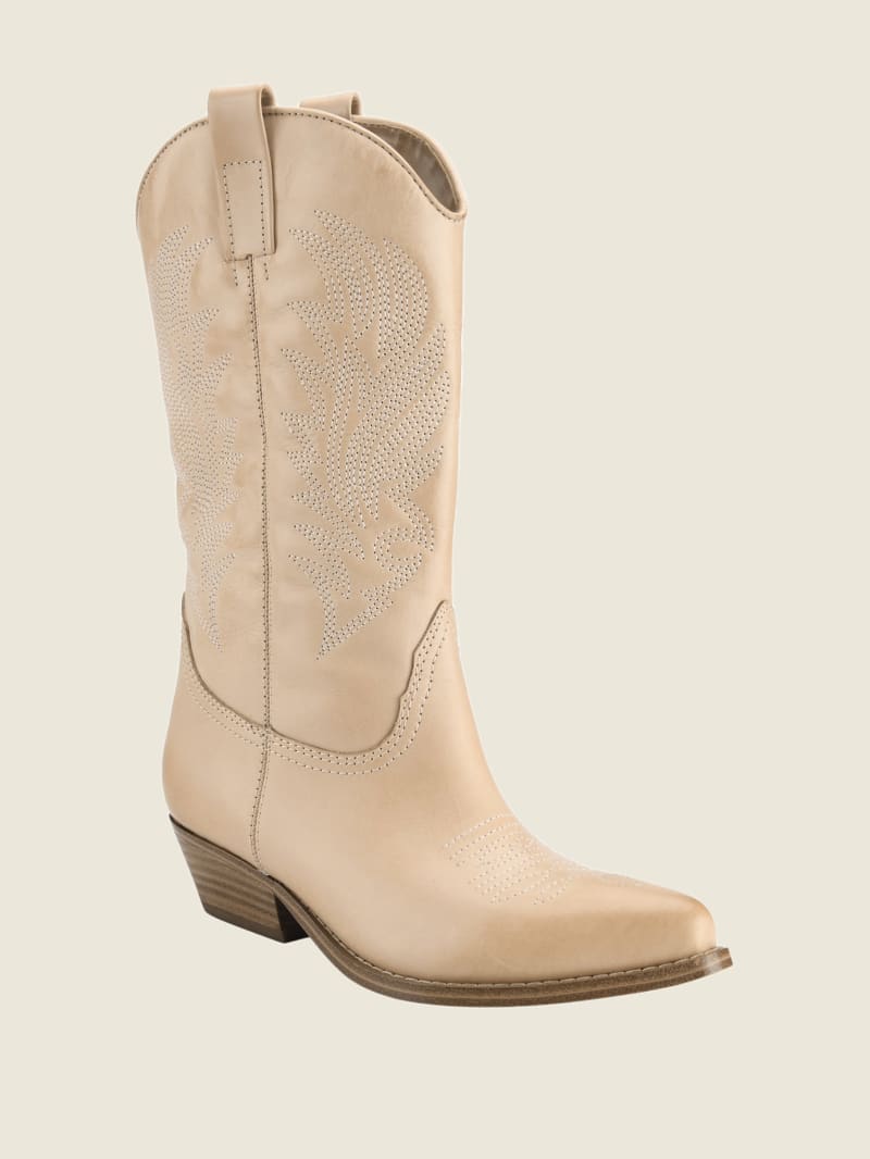 Kozaki Damskie Guess Gallen Skórzane Knee-High Cowgirl Beżowe | 390482-CXT