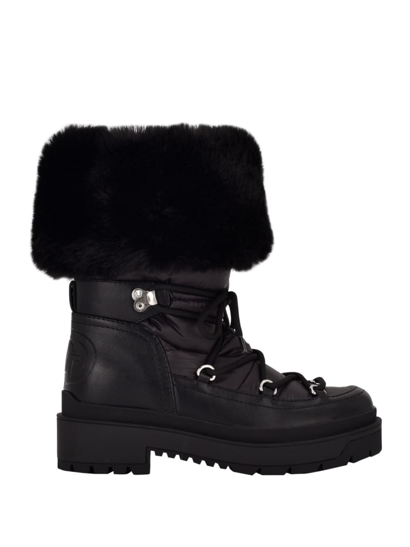 Kozaki Damskie Guess Larya Faux-Fur Snow Czarne | 354209-CVQ