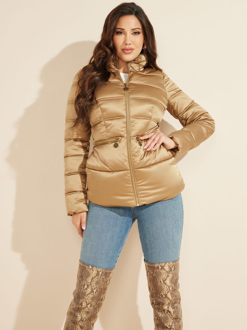 Kurtki Damskie Guess Allie Puffer Brązowe | 175694-YWA