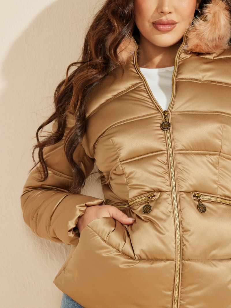 Kurtki Damskie Guess Allie Puffer Brązowe | 175694-YWA