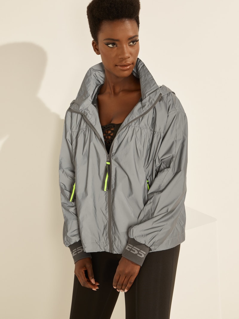 Kurtki Damskie Guess Cleo Reflective Windbreaker Srebrne | 801236-OXL