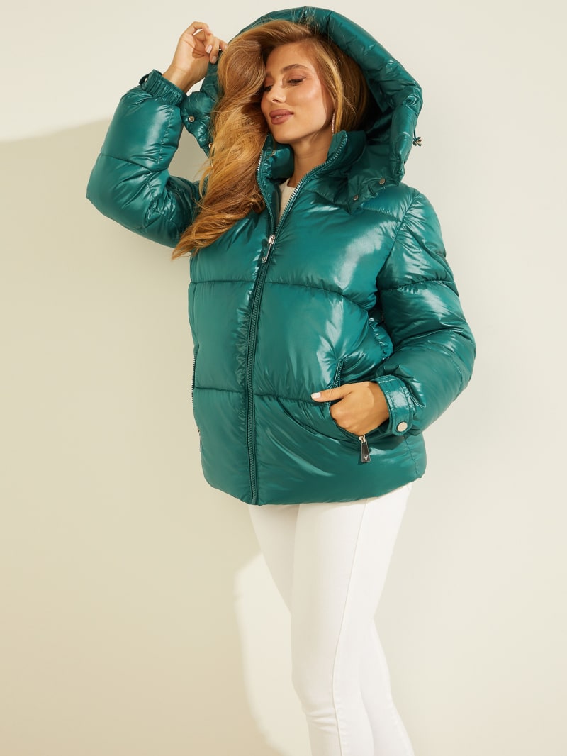 Kurtki Damskie Guess Eliza Puffer Turkusowe | 947831-VON