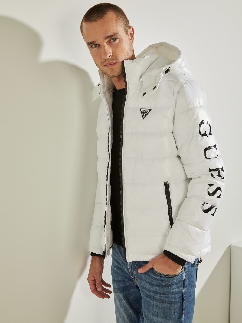 Kurtki Męskie Guess Anthony Logo Puffer Białe | 973825-FEI