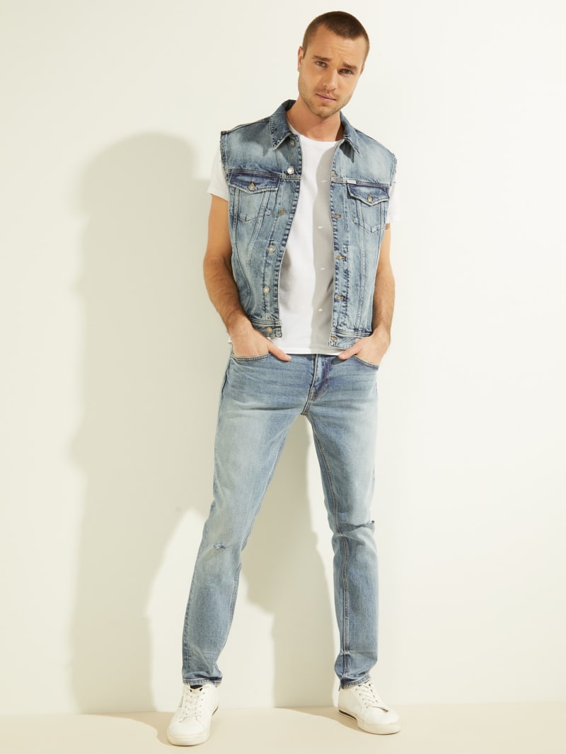 Kurtki Męskie Guess Eco Dillon Denim Vest Niebieskie | 893064-EZY